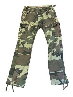 All-Son Camo Cargo Pants 31 Waist Cotton Military Style Adjustable Ankles